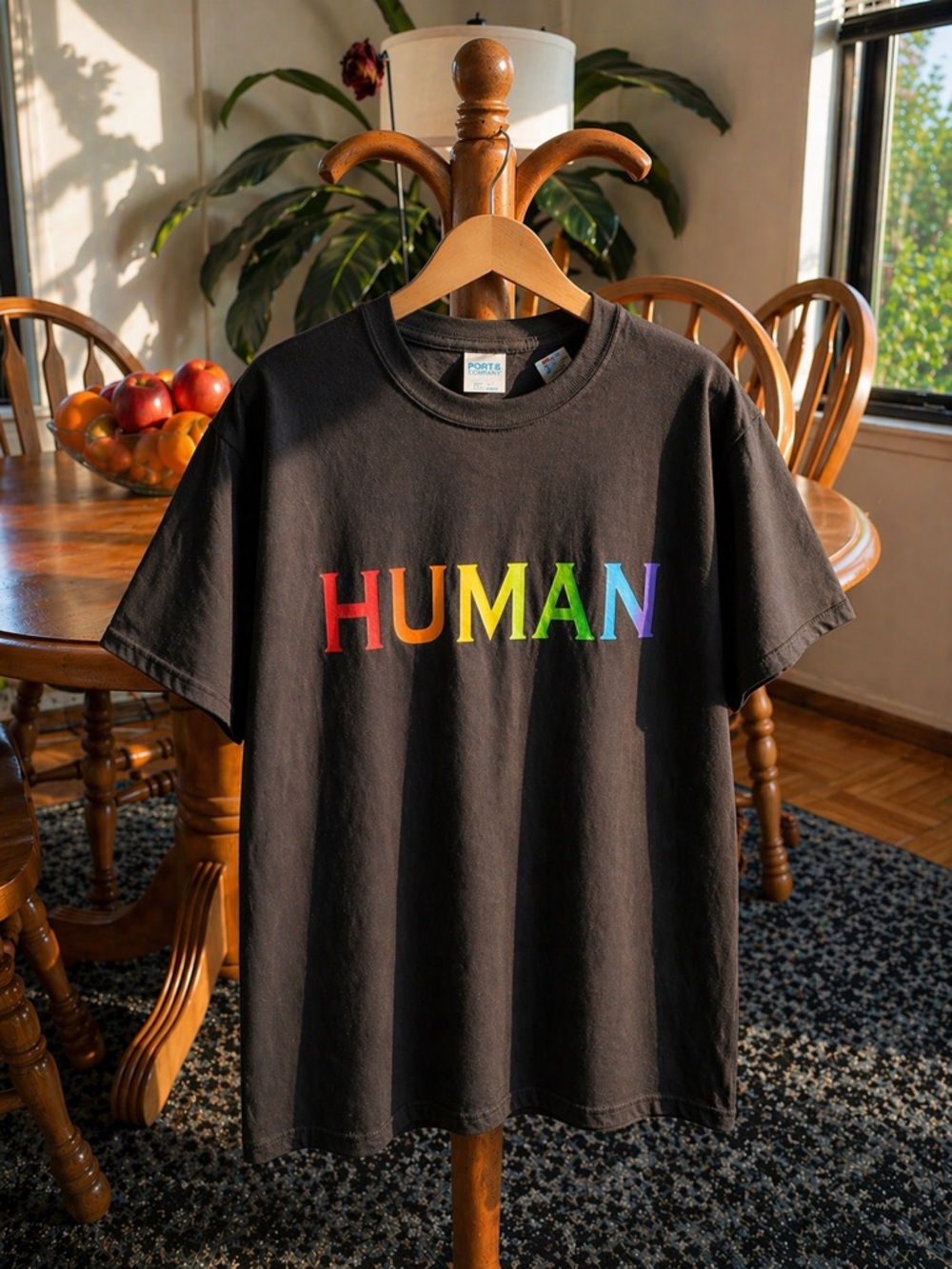 Rainbow HUMAN Graphic Tee Black Unisex Size L Pride Statement Shirt NWT
